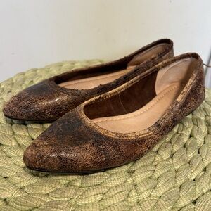 Frye Regina Chocolate Brown Distressed Leather Boho Point Toe Ballet Flat Size 8